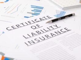 certificate of liability insurance concept , documents on the desktop